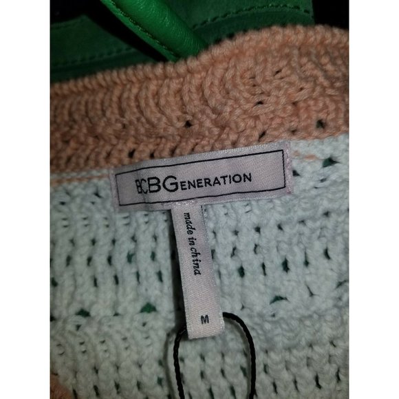 BCBGeneration Crochet Summer Crop Top NWT Medium White Knit Blue Stripe Tank - Picture 6 of 9